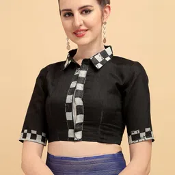 Sangria White & Black Checked Pure Linen Saree image 5