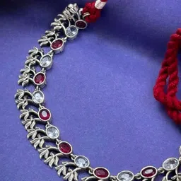 NAMAN ARTS Silver-Plated Stone Studded Oxidised Jewellery Set image 2