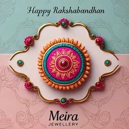 MEIRA JEWELLERY Artificial Stones Studded & Beaded Thread Rakhi With Roli Chawal & Card image 4