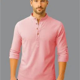 BHUVIKOO Band Collar Roll-Up Sleeves Straight Short Kurta-picture-14
