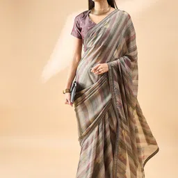 Anouk Striped Brasso Saree image 4