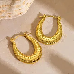 DressBerry Stainless Steel 18K Gold-Plated Anti-Tarnish Contemporary Shaped Hoop Earrings-image-52