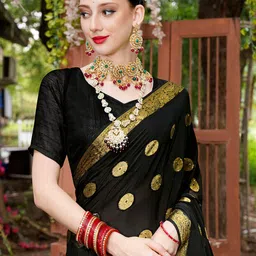 Anouk Black & Gold-Toned Ethnic Motifs Woven Design Beads & Stones Saree image 4