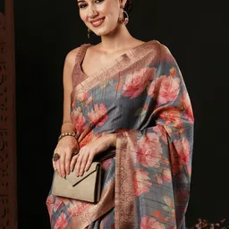 Anouk Floral Printed Sungudi Zari Saree image 4