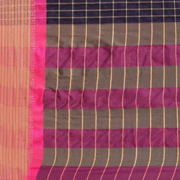 Ishin Navy Blue & Pink Checked Zari Silk Cotton Saree image 4