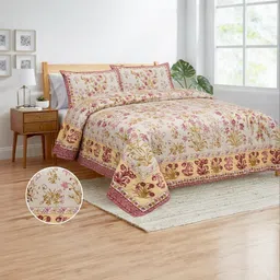DHANOTA Multi & Pink Ethnic Motifs 180 TC Cotton 1 Super King Superfine Bedsheet with 2 Pillow Covers-image-22