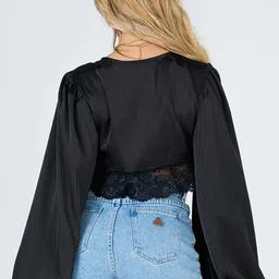 LULU & SKY Puff Sleeve Lace Trim Crop Top image 4