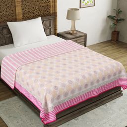 Myntra Elegant Homes Pink & White Ethnic Motifs AC Room 150 GSM Single Bed Dohar-picture-38
