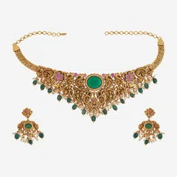 Kushal's Fashion Jewellery Gold-Plated Stone-Studded & Beaded Antique Jewellery Set image 4