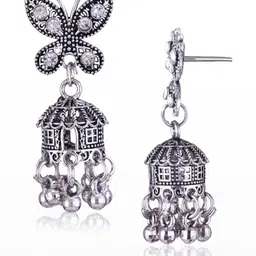 Sangria Set of 4 Silver-Plated Dome Shaped Oxidised Jhumkas image 2