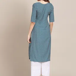 7threads KALINI Women Pack of 2  Blue & Green Ethnic Motifs Printed Summer Sheers Crepe Kurta image 5