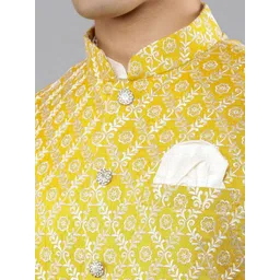 Manish Creations Mandarin Collar Straight Kurta With Churidar And Nehru Jacket image 3