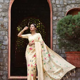 JUST FASHION Floral Woven Design Zari Detail Saree image 5