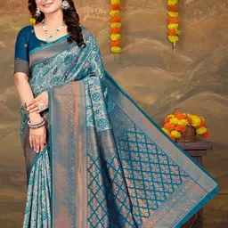 Om Shantam Sarees Woven Design Zardozi Banarasi Saree image 3