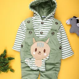 V-Mart Infant Girls Striped Velvet Hooded Dungarees-image-97