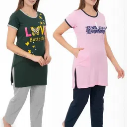 E-MAX Women Pack of 2 Printed Night suit image 2