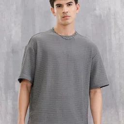 WROGN Men Self Design Round Neck Cotton Oversized T-shirt-picture-36