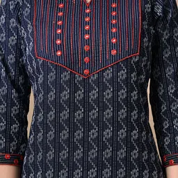 KAMAKSHI Women Ethnic Motifs Printed Regular Mirror Work Pure Cotton Kurti with Trousers image 4