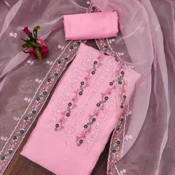 KIMISHA Floral Embroidered Organza Unstitched Dress Material-picture-42