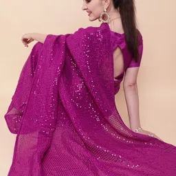 Sangria Purple Embellished Sequinned Pure Georgette Saree image 5