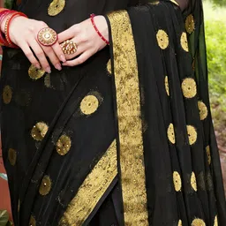Anouk Black & Gold-Toned Ethnic Motifs Woven Design Beads & Stones Saree image 5
