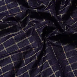 Ishin Navy Blue & Pink Checked Zari Silk Cotton Saree image 5