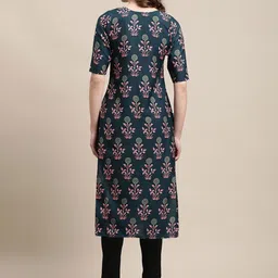 7threads KALINI Women Pack of 2 Beige & Teal Printed Crepe Kurta image 5