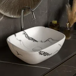 omzon Ceramic Marble Printed Premium Designer Table Top Wash Basin (10x14x5 Inch) 2612-DOVEL Table Top Basin-picture-19