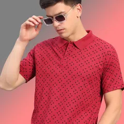 THE CASUALS Men Geometric Printed Polo Collar Cotton T-shirt-picture-29