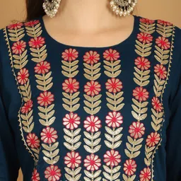 Tulsattva Women Floral Embroidered Regular Thread Work Kurta with Palazzos & With Dupatta image 4