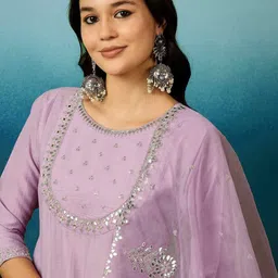 J.KANJI Women Ethnic Motifs Printed Kurta with Trousers & Dupatta image 3