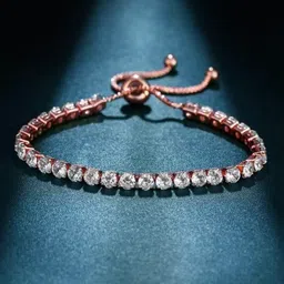 Peora Rose Gold-Plated Cubic Zirconia Studded Wraparound Bracelet With Red Rose image 2