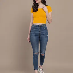 Dream Beauty Fashion Women Ribbed Round Neck Fitted Crop Top image 5