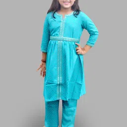 BAESD Girls Ethnic Motifs Embroidered Regular Mirror Work Kurta with Trousers-picture-11