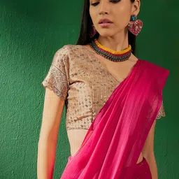 Sangria Pink Striped Embellished Saree-picture-19