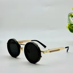 DEXENT COLLECTION Unisex Black Lens & Gold-Toned Round Sunglasses with-picture-22