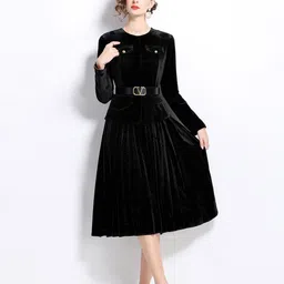JC Collection Women Round Neck Long Sleeves A-Line Midi Dress-picture-21