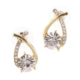 PolluxCraft Korean Gold-Plated Artificial Stones Studded Teardrop Shaped Studs image 2