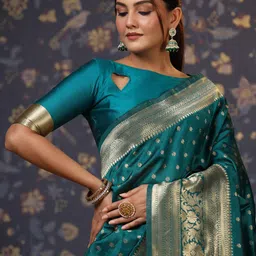 House of Pataudi Ethnic Motifs Woven Design Pure Silk Banarasi Saree-image-55