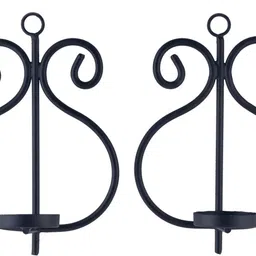 glowhere Wall Candle Holder Set of 2, Black Iron Sconces with Yellow Glass & T-Lights Iron 2 - Cup Candle Holder Set image 5