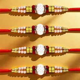 ADIVA Set Of 4 CZ Studded & Beaded Thread Rakhis With Pooja Thali & Roli Chawal-picture-15