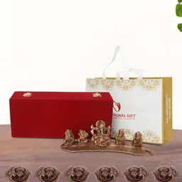 INTERNATIONAL GIFT Copper-Toned 9 Pcs Ganesh Idol Showpiece With Diya Religious Gift Set-image-13