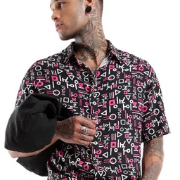 WROGN Men Spread Collar Geometric Printed Relaxed Fit Casual Shirt image 2