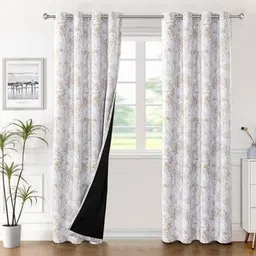 BFAM Brown Set of 2 Floral Black Out Window Curtain-picture-11