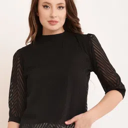 BAESD Geometric Mandarin Collar Puff Sleeve Georgette Top-picture-12