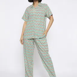 Clovia Women Print Shirt and Pyjamas Night suit-image-0