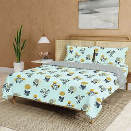 URBAN SPACE Blue Floral Cotton 2 Piece Double Queen Superfine Bedding Set-picture-29