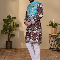 KURTA WALLAH Men Geometric Printed Thread Work Floral Kurta image 5