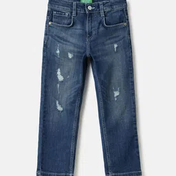 United Colors of Benetton Boys Straight Fit Mid-Rise Mildly Distressed Light Fade Jeans-image-14