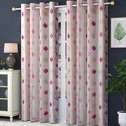 LUZDECOR Pink And Beige Abstract Printed 2 Pieces Long Door Room Darkening Eyelet Curtains-image-10